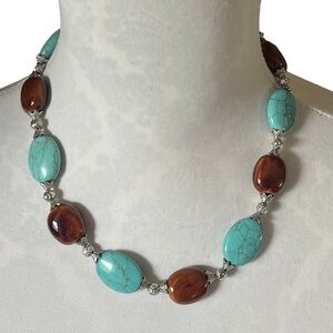 Premier Designs Turquoise & Brown Beaded Necklace & Bracelet